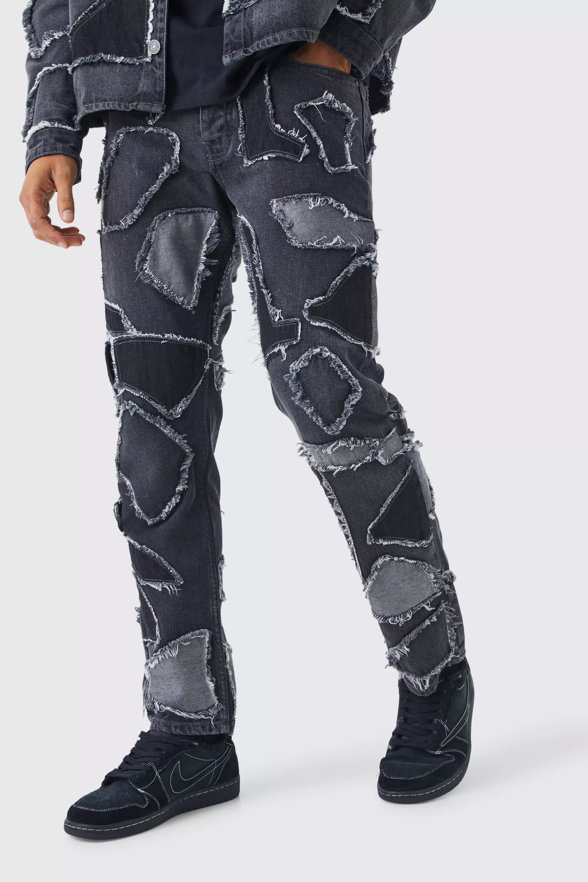 Distressed patchwork sale jeans